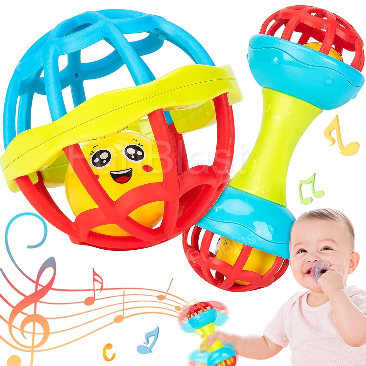 Soft Rattles Toys for Babies - Shaking, Rattle Ball & Dumbbell Rattle Toy for Infants, Toys for New Born Babies and Kids