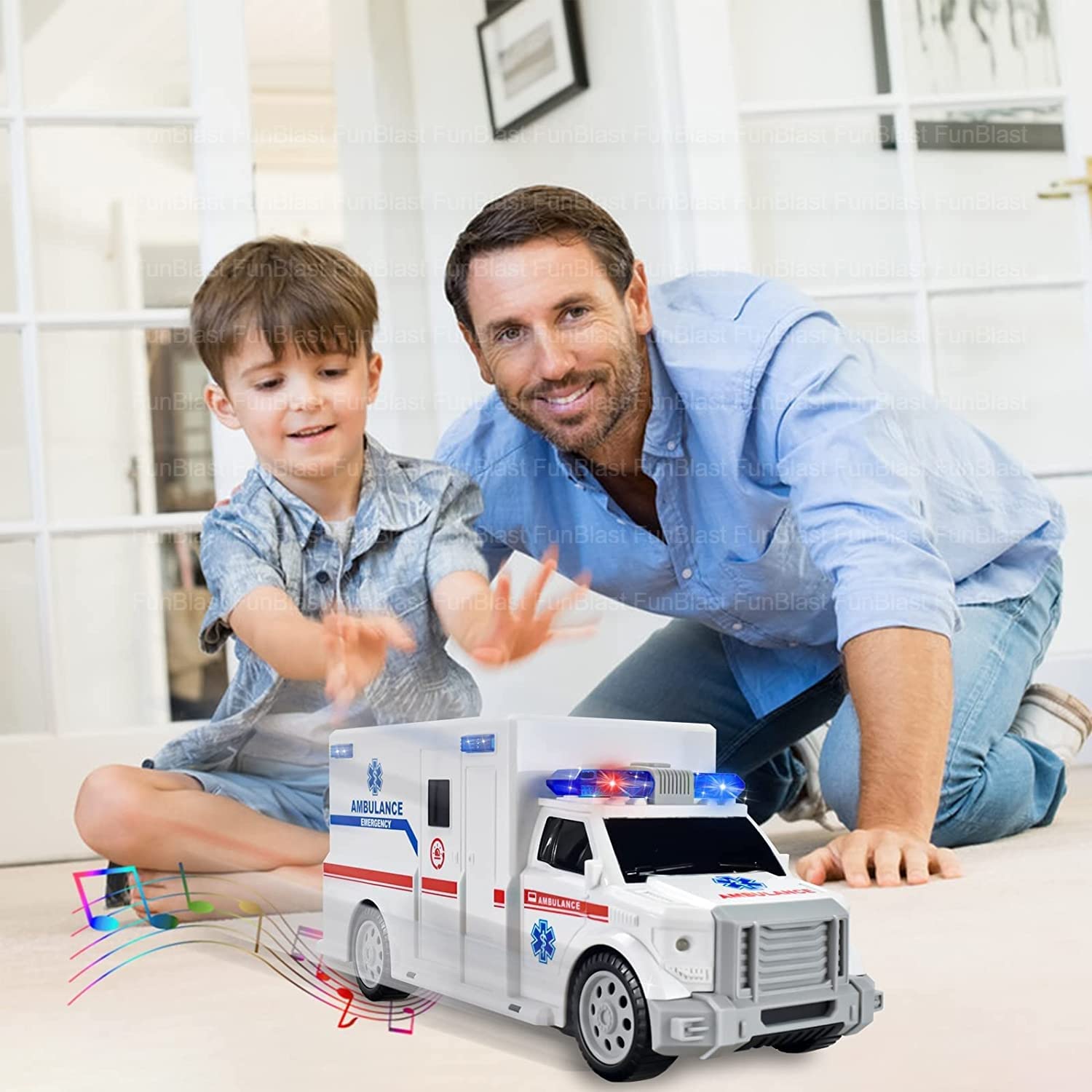 Friction Power Toy Ambulance with Light and Sound Effects for 3+