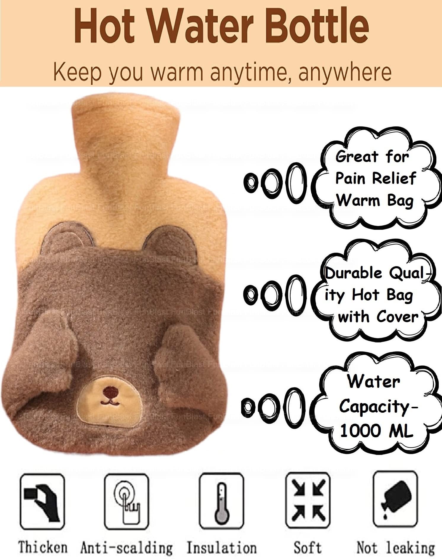 Hot Water Bag with Cute Cartoon Design Soft Cover for Pain Relief – Heating Bag, Heating Pad Hot Water Bottle & Rubber Bottle for Hot Water Bag for Pain Relief- 1000 ML