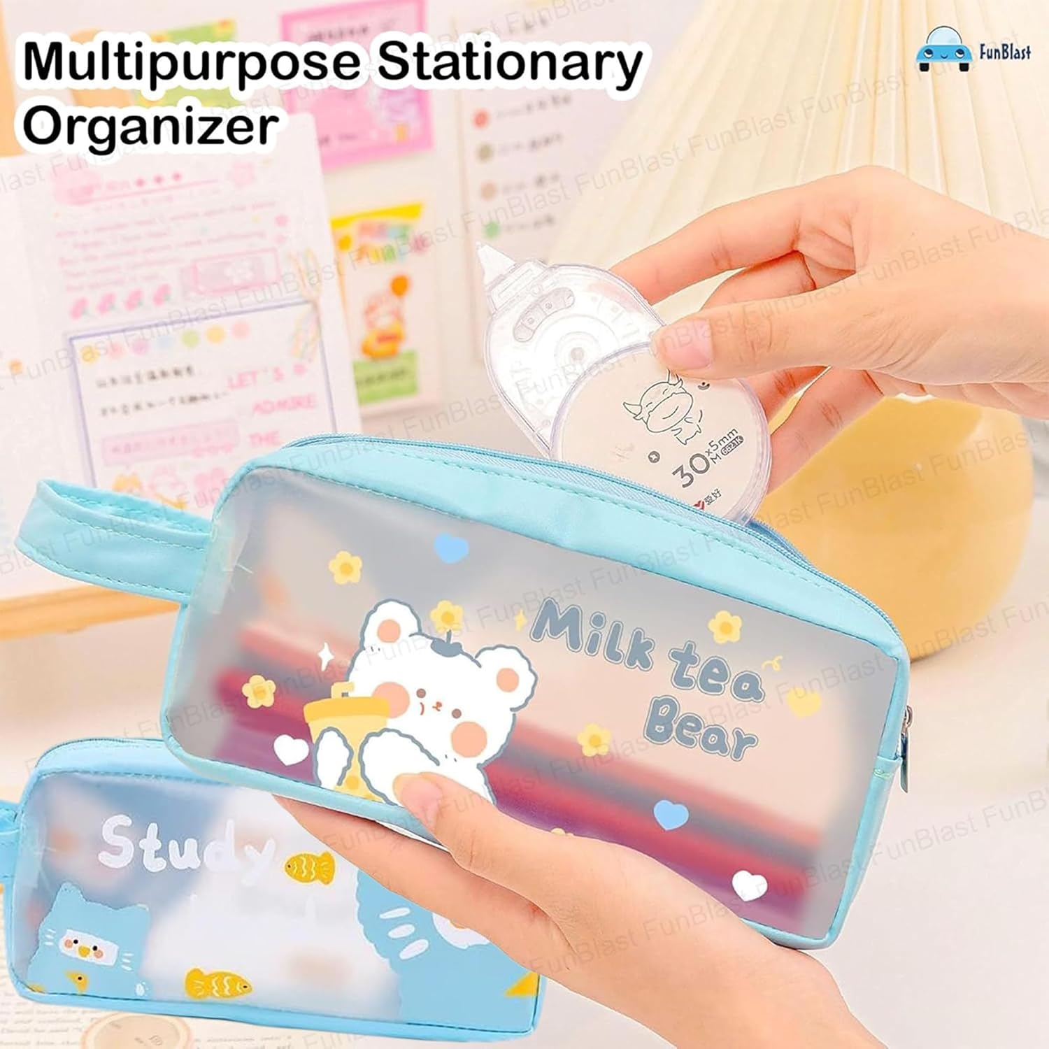 PVC Pencil Pouch with Zipper Closure (Blue)