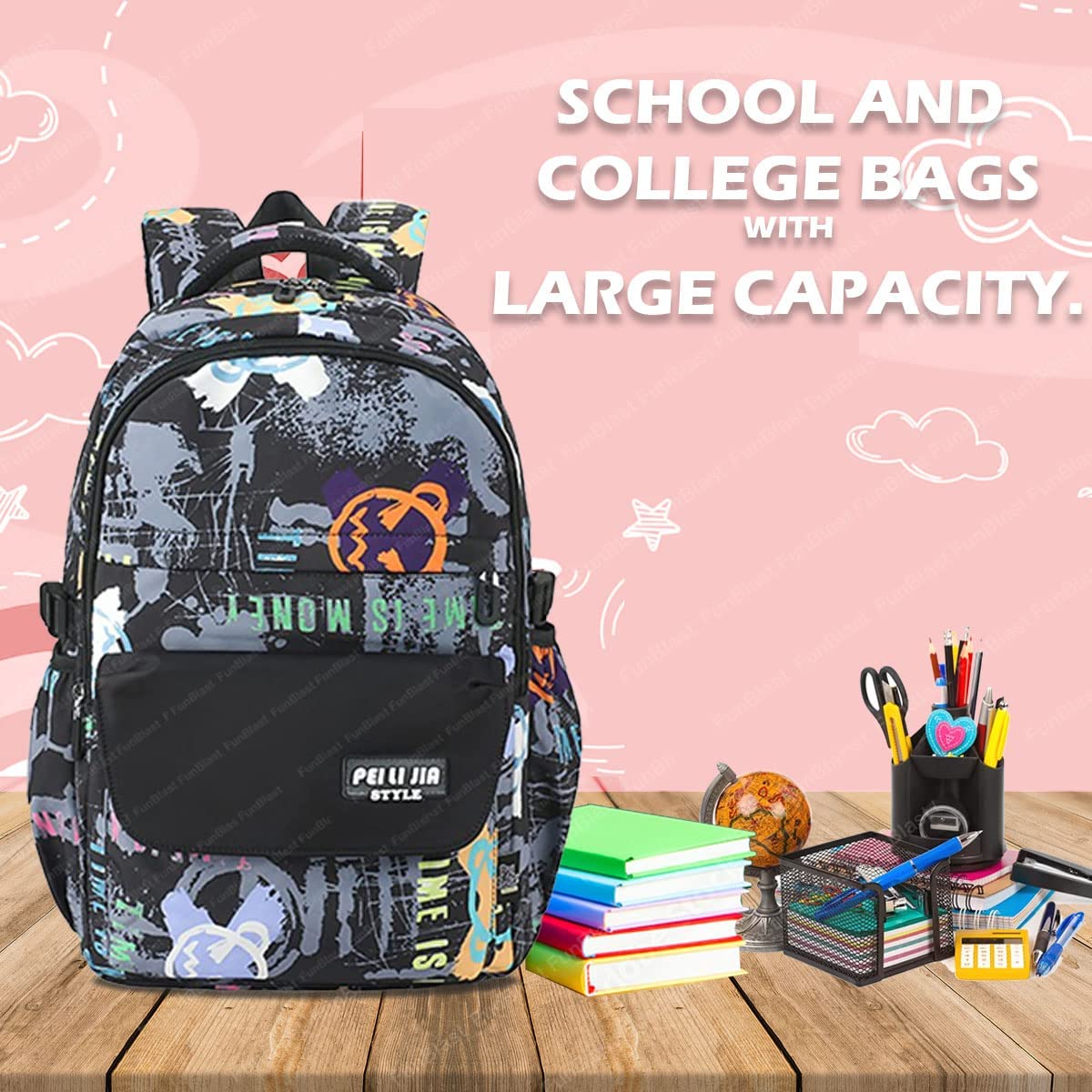 School Bags for Boys, Lightweight School and College Bags, Multipurpose Large Capacity Bag for Boys Girls Kids, Travel Bag, Picnic Bag (46 X 34 X 20 CM)