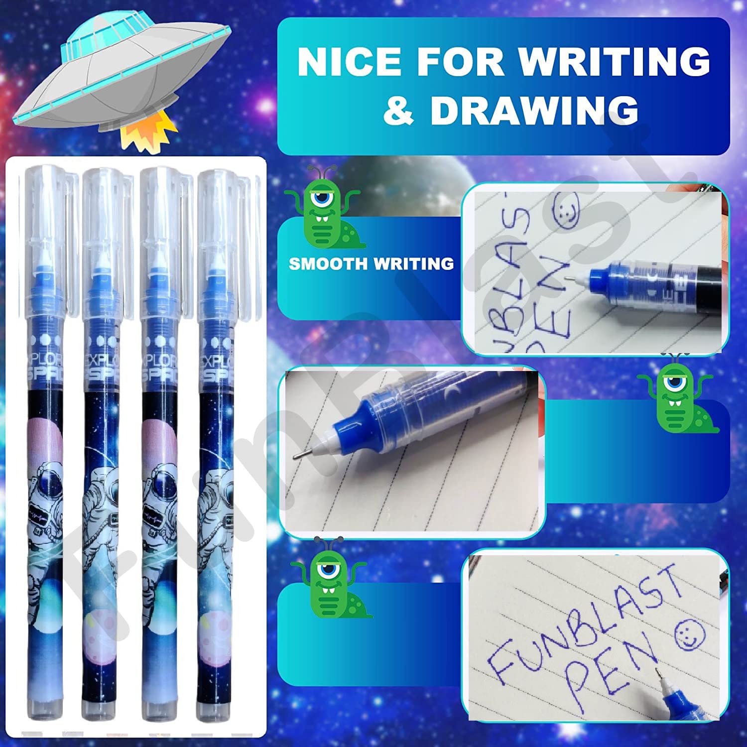 Gel Pens for Writing - Cartoon Design Lightweight Gel Pen with Comfortable Grip for Extra Smooth Writing, Stationery for School & Office, Birthday Return Gift (6 Pcs) – Blue Ink