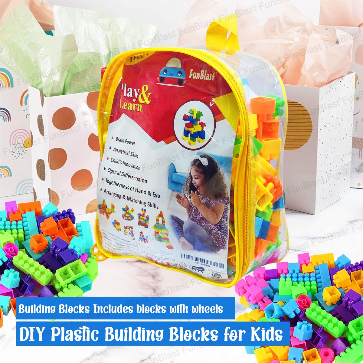 DIY Plastic Building Blocks for Kids Puzzle Games for Kids, Toys for Girls & Boys – 250+ Blocks with 38 Wheels