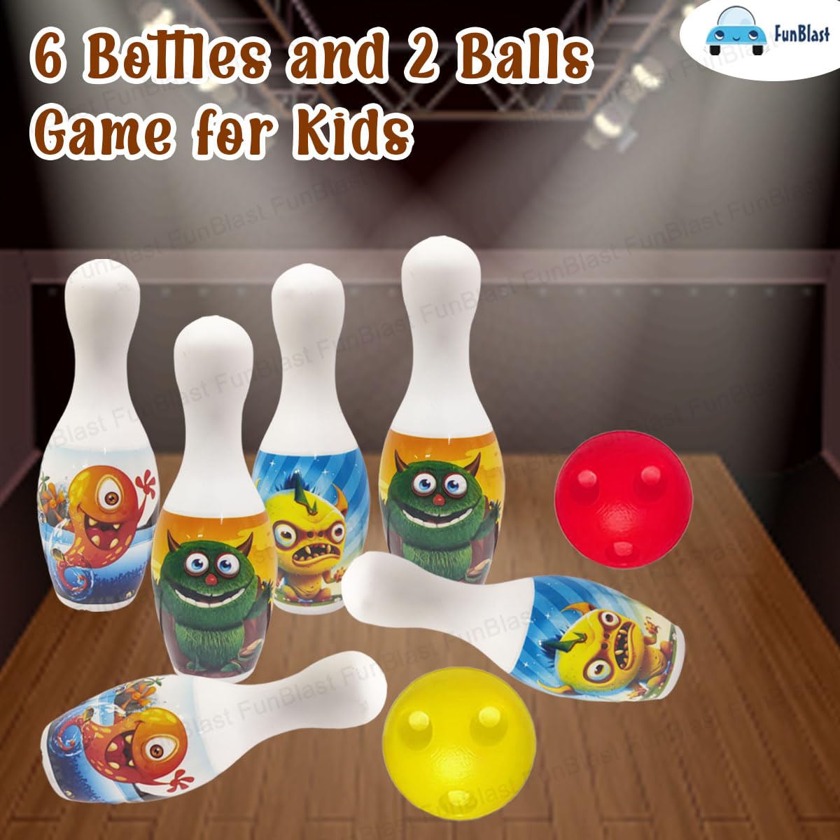 Kids Bowling Play Set Toys - Fun with Monsters Bowling Play Toy Set with 6 Bottles and 2 Balls Game for Kids, Indoor & Outdoor Sports Games for Kids/Boys