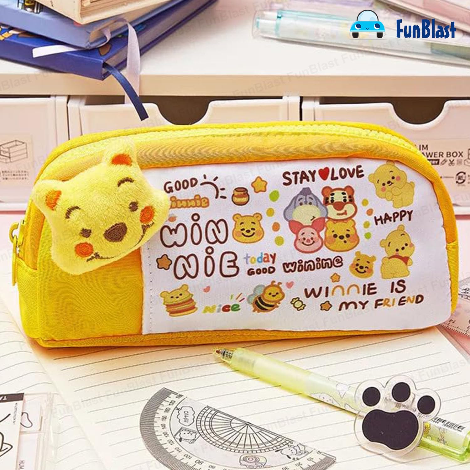 Cartoon Design Multipurpose Zipper Pouch for Kids (Yellow)
