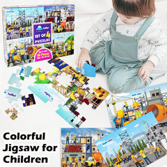 Jigsaw Puzzles for Kids, Building Construction Jigsaw Puzzles for Kids, Learning & Educational Jigsaw Puzzle, Set of 4-96 Pcs Puzzle