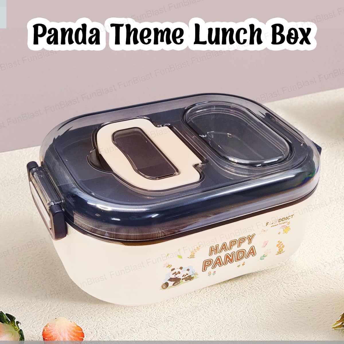 Panda Theme Lunch Box for Kids, Tiffin Box with Spoon and Coin Pouch, Lunch Box for School Kids, SS304 Lunch Box, Air-Tight Lunch Box (Black)