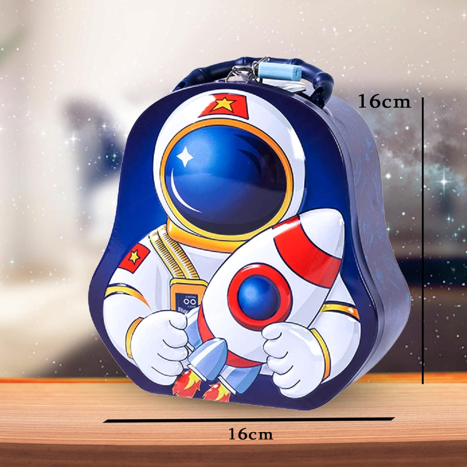 Piggy Bank for Kids – Space Theme Coin Box, Coin Bank with Lock and Key, Metal Coin Box for Kids, Money Bank, Coin Box for Girls