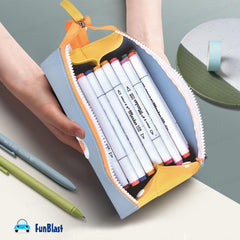 Multipurpose Zipper Pencil Pouch for Kids & College Students (Blue)