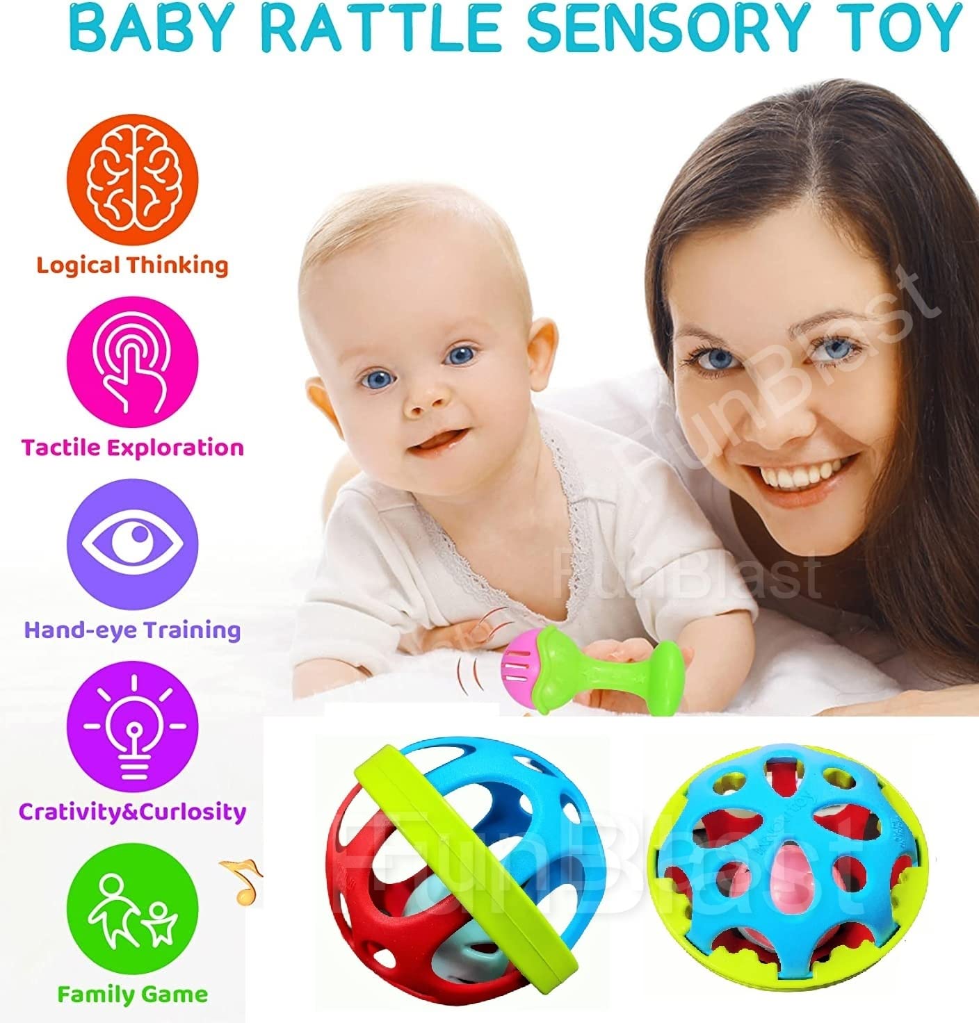 Soft Rattles Toys for Babies - Shaking, Rattle Ball & Dumbbell Rattle Toy for Infants, Toys for New Born Babies and Kids