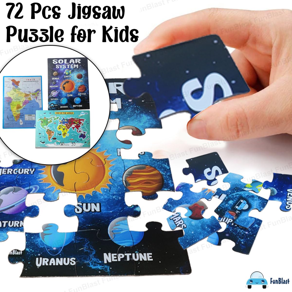 3 in 1 Jigsaw Puzzle for Kids - Solar System, Map of India and World Map Jigsaw Puzzles, Learning and Educational Puzzles for Children – 72 Pcs Puzzles