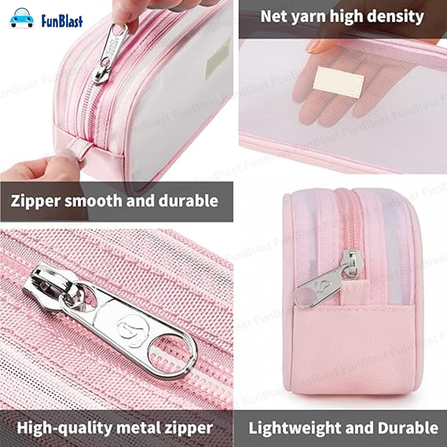 Transparent Pencil Pouch with Zipper Closure for Students (Pink)