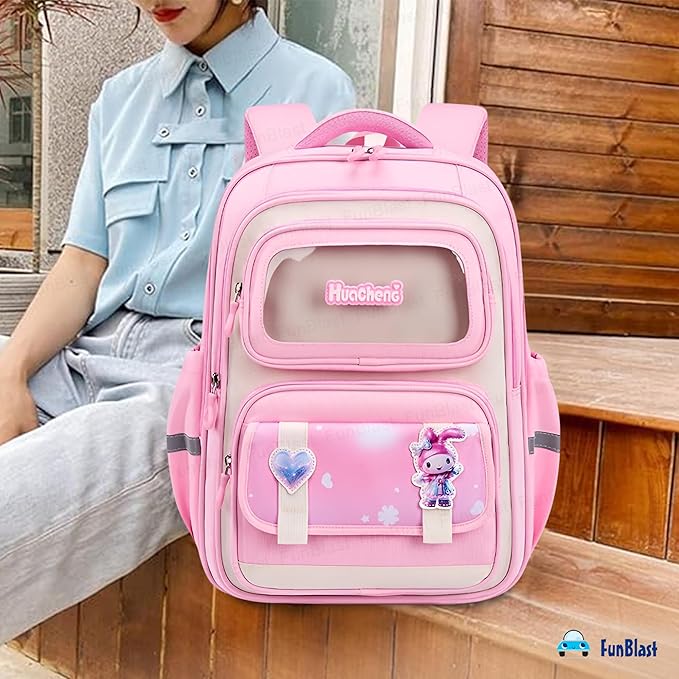 Cartoon Design School Backpack for Girls - Lightweight Burden-Free Stylish Water-Resistant and Durable Bag for Kids 8–12 Years (41 X 31 X 20 Cm)