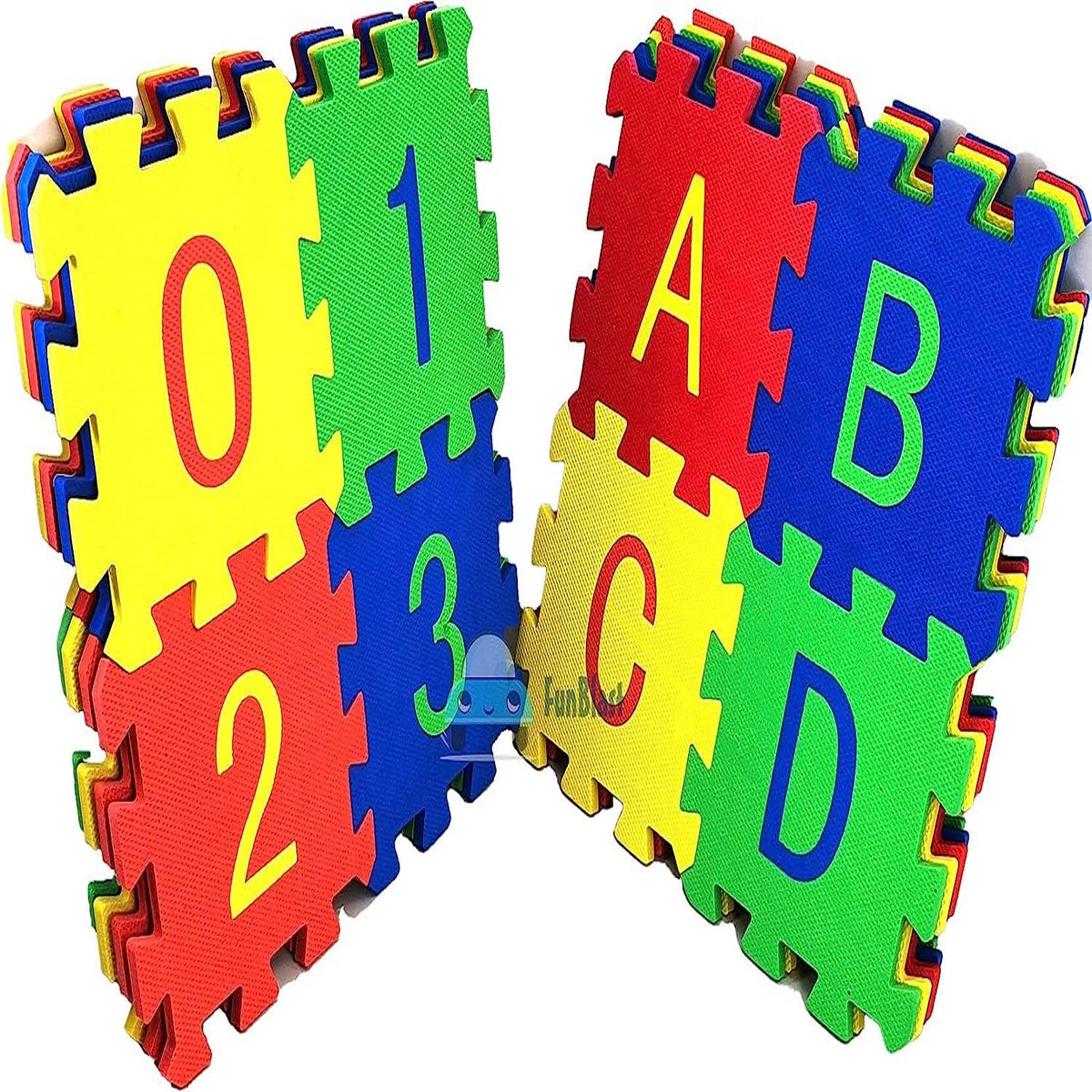 36 Pcs Big Size Eva Puzzle Foam Mat for Kids, Interlocking Learning Alphabet and Number Mat for Kids - Multicolor (15 X 15 CM)