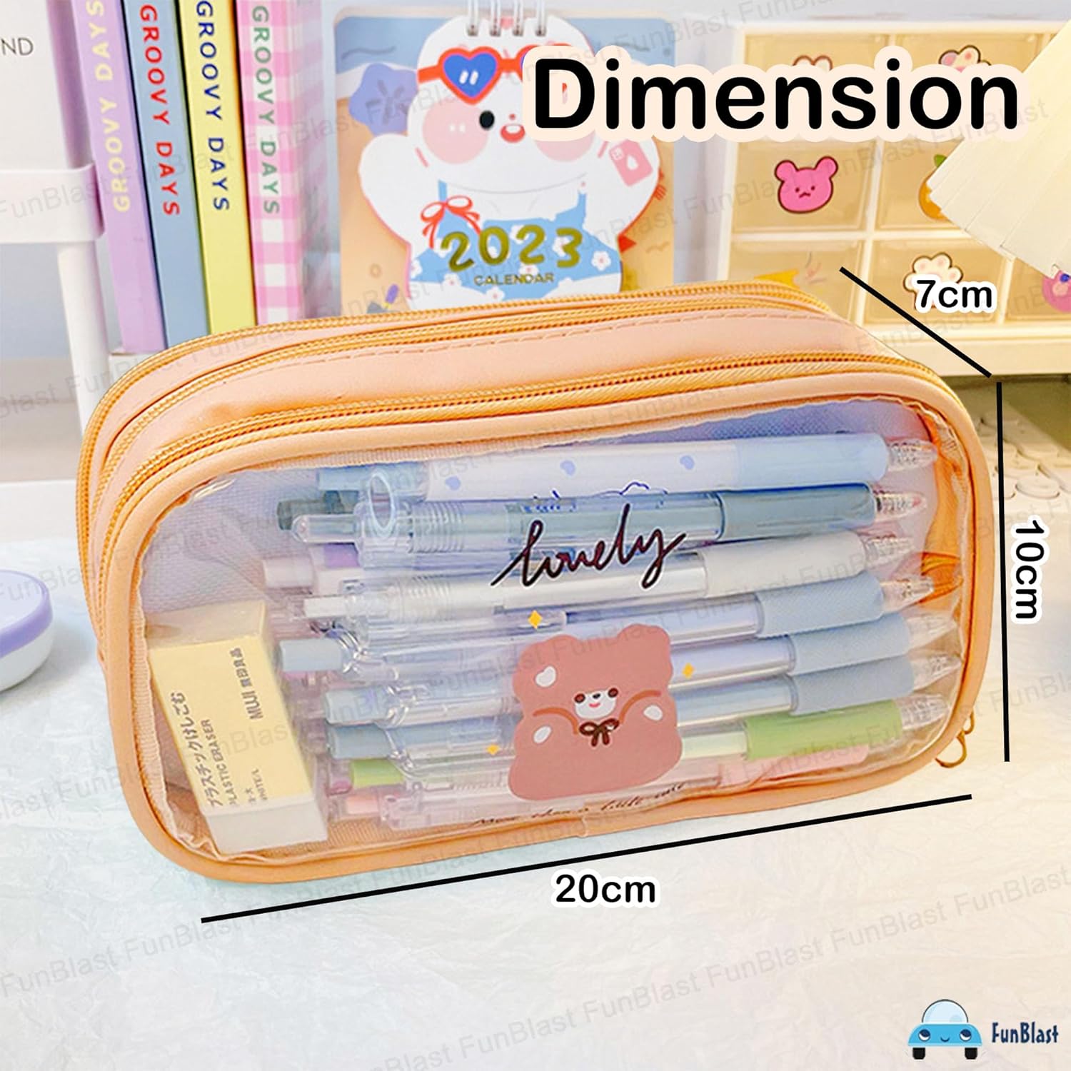 Portable Pencil Pouch with Zipper Closure for Kids (Beige)