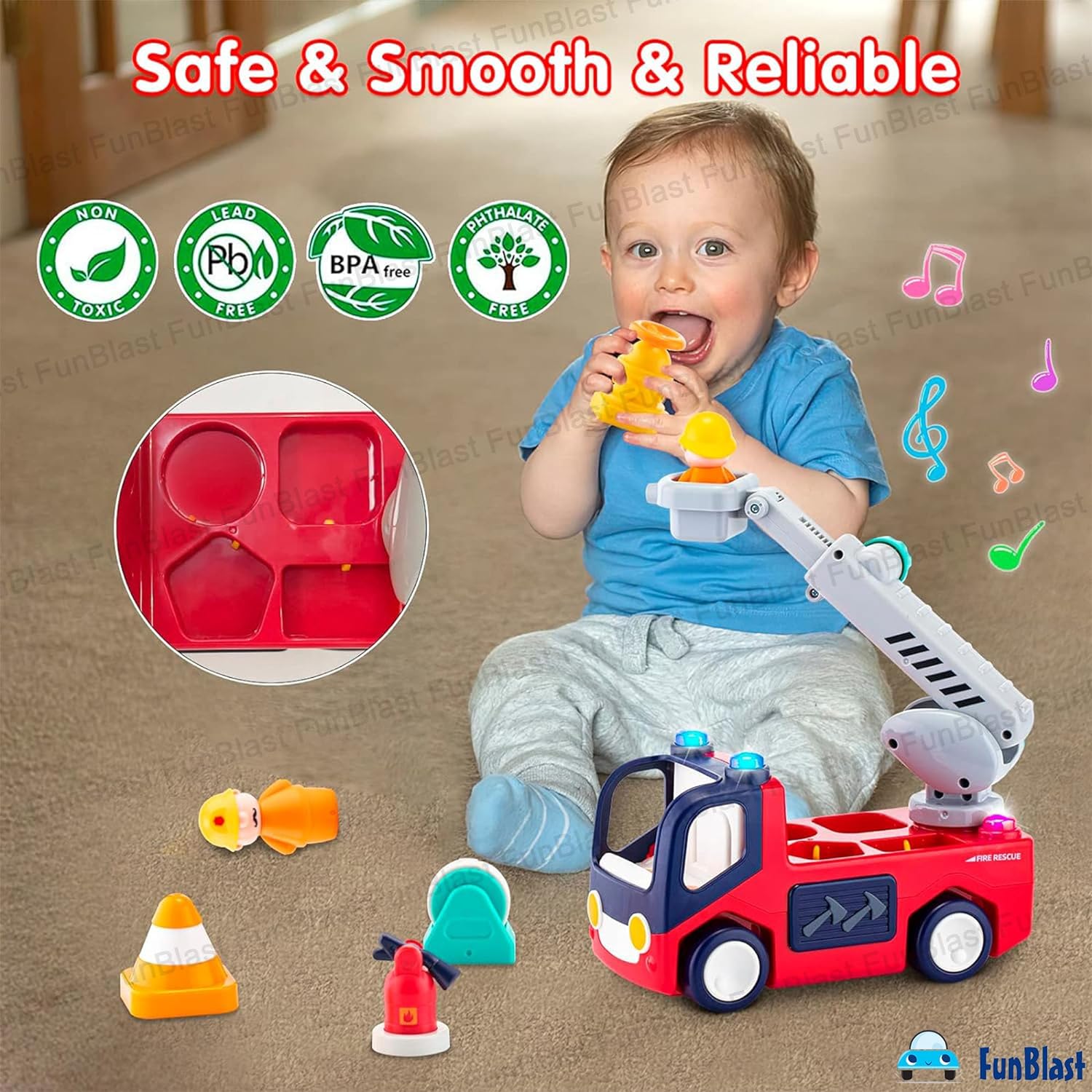 Fire Rescue Toys for Kids – Musical Toys for Kids, B/O Crawling Baby Toy, Bump and Go Toys for Kids, 360° Rotating Universal Wheel Toys