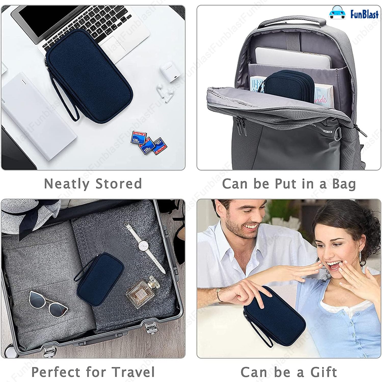Travel Organizer Pouch with Mesh Pockets for Men and Women (Blue)