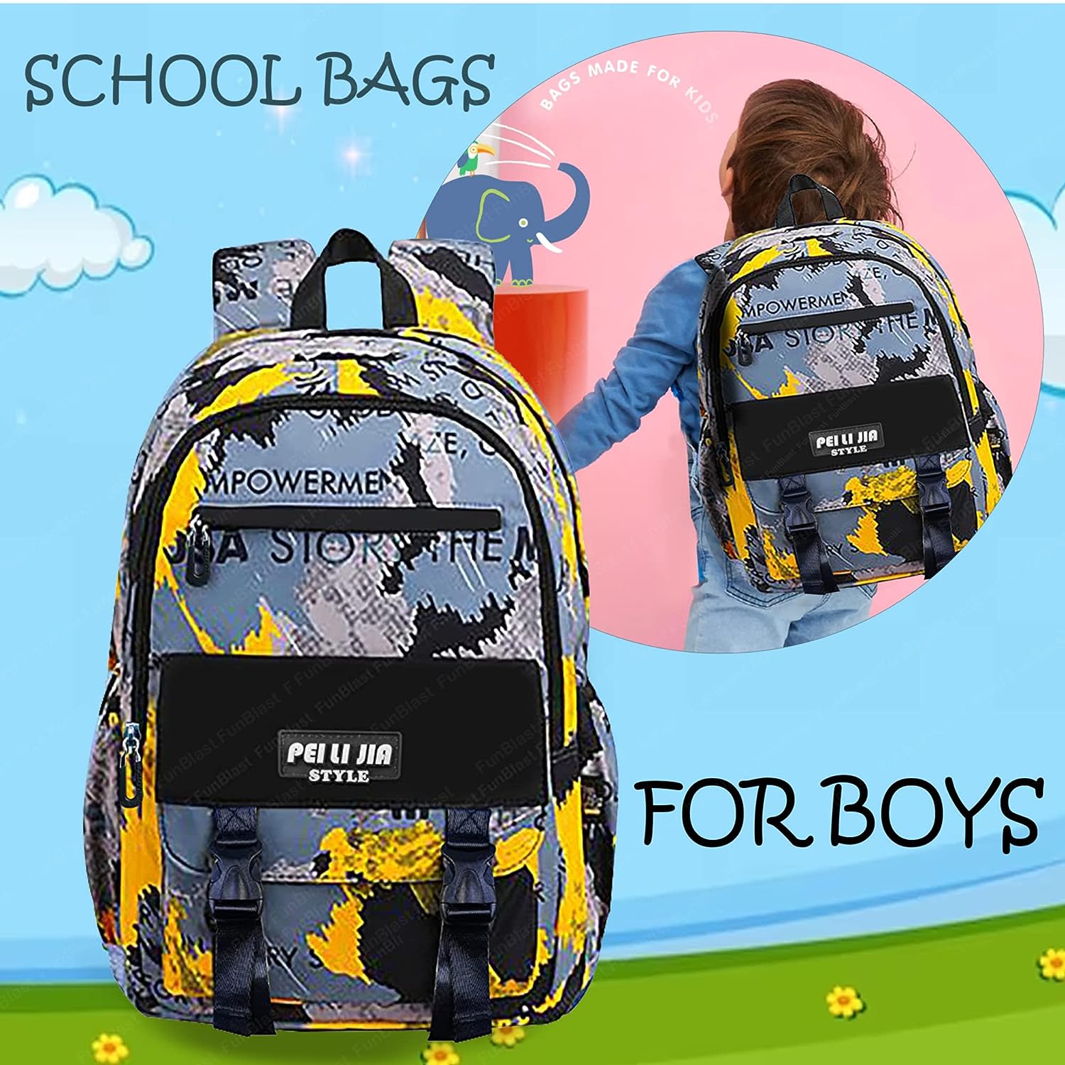 School Bags for Boys, Lightweight School and College Bags, Multipurpose Large Capacity Bag for Boys Girls Kids, Travel Bag, Picnic Bag (46 X 34 X 20 CM)