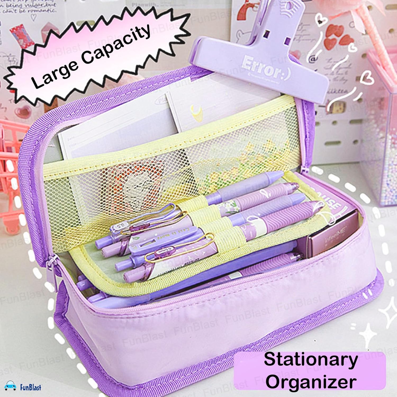 Multipurpose Zipper Stationary Organizer Pouch for Kids (Purple)