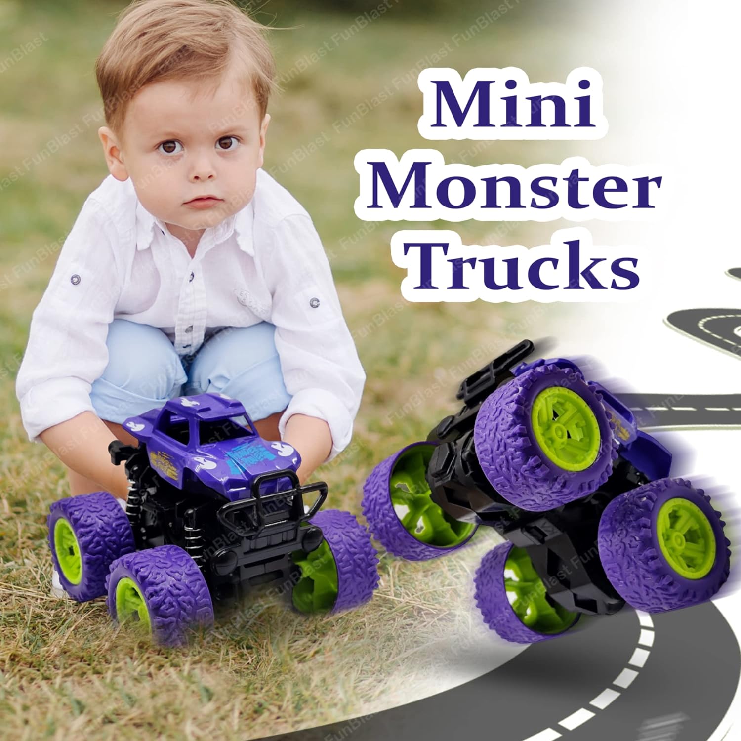 4WD Monster Truck Toys, Push & Go Toy Trucks Friction Power Toys - 4 Wheel Drive Vehicles Toy for Toddler - 1 Pcs