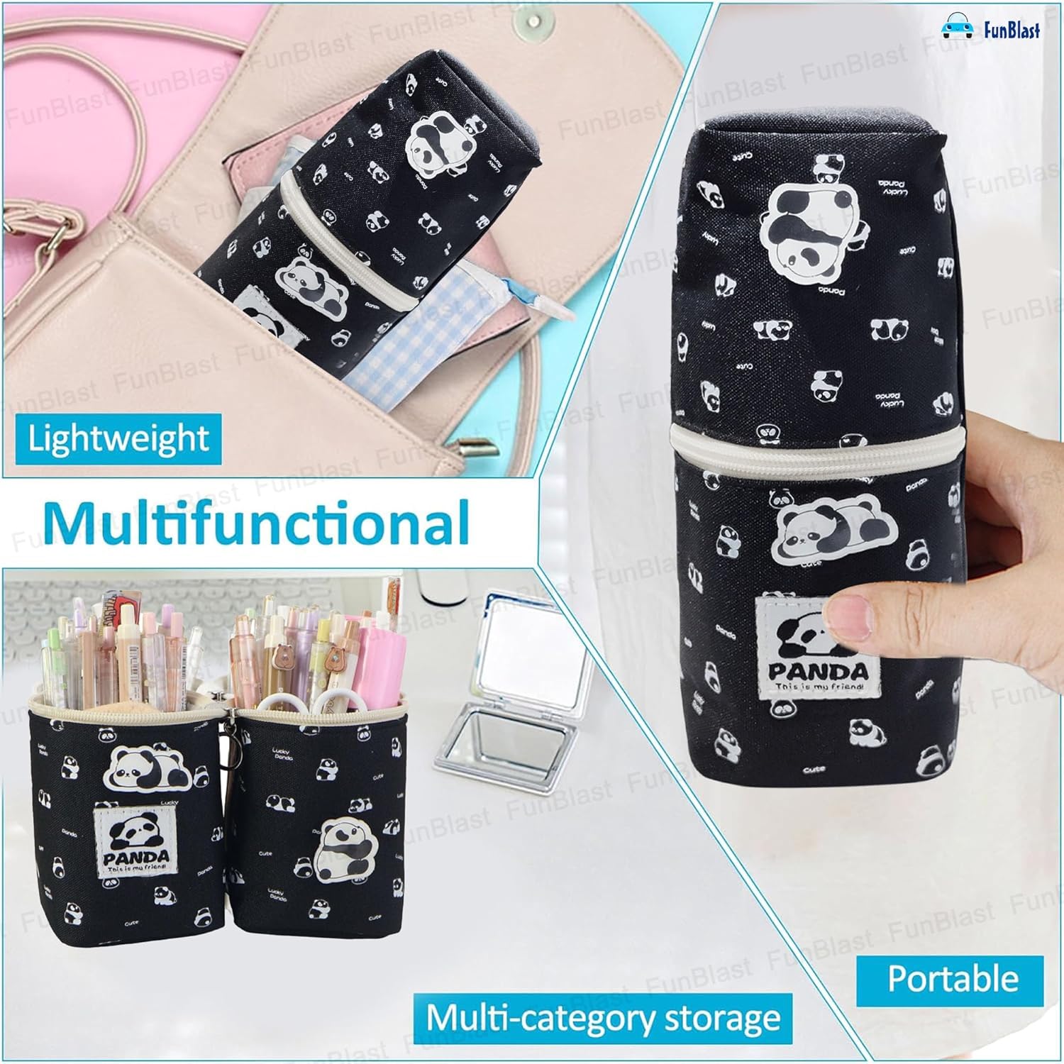 Korean Boba Pop Up Stationery Organizer Pouch for Kids (Black)
