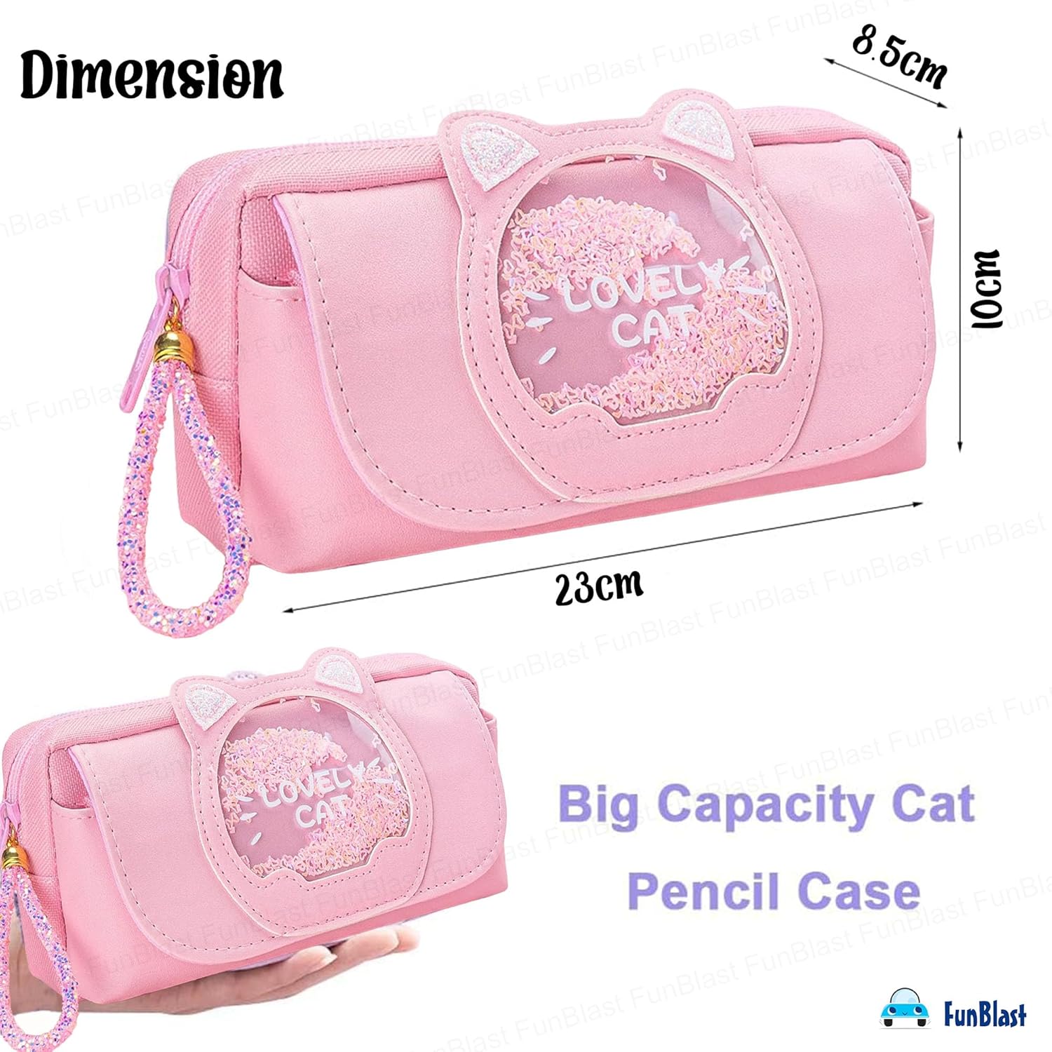 Cat Design Stationery Pouch with Zipper Lock for Girls (Pink)