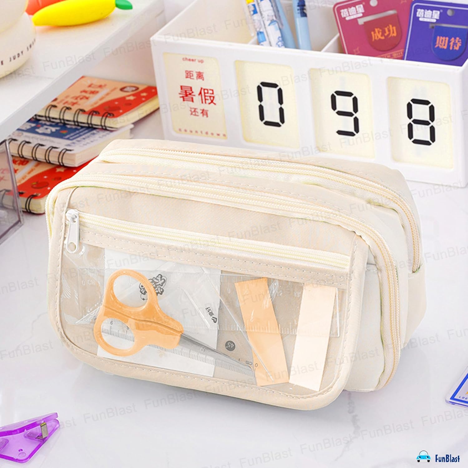 Multipurpose Zipper Stationary Organizer for Kids & Adults (OffWhite)