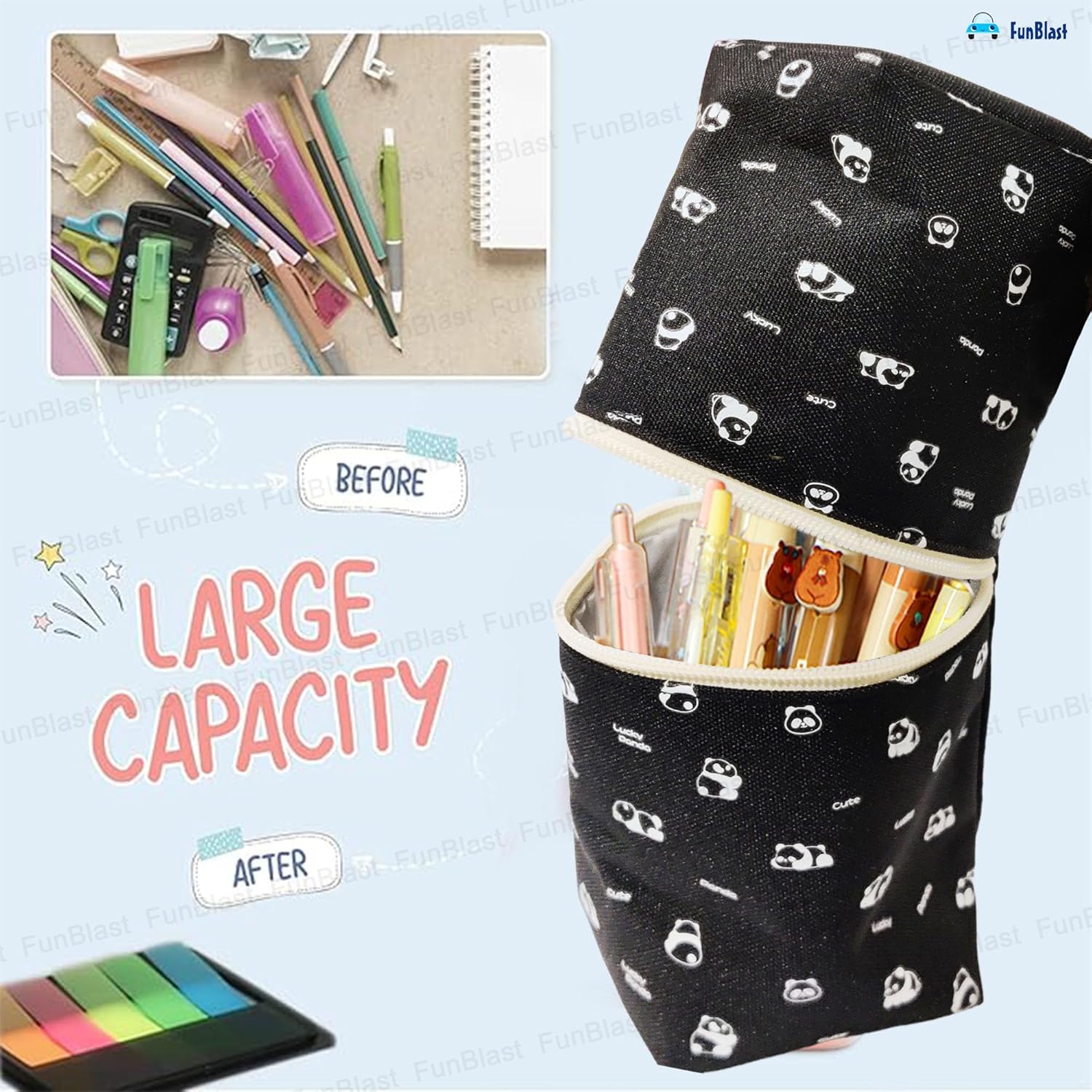 Korean Boba Pop Up Stationery Organizer Pouch for Kids (Black)