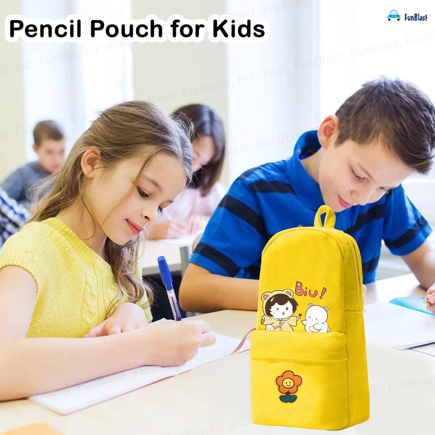 Large Capacity Hangable Pencil Pouch for Kids (Yellow)