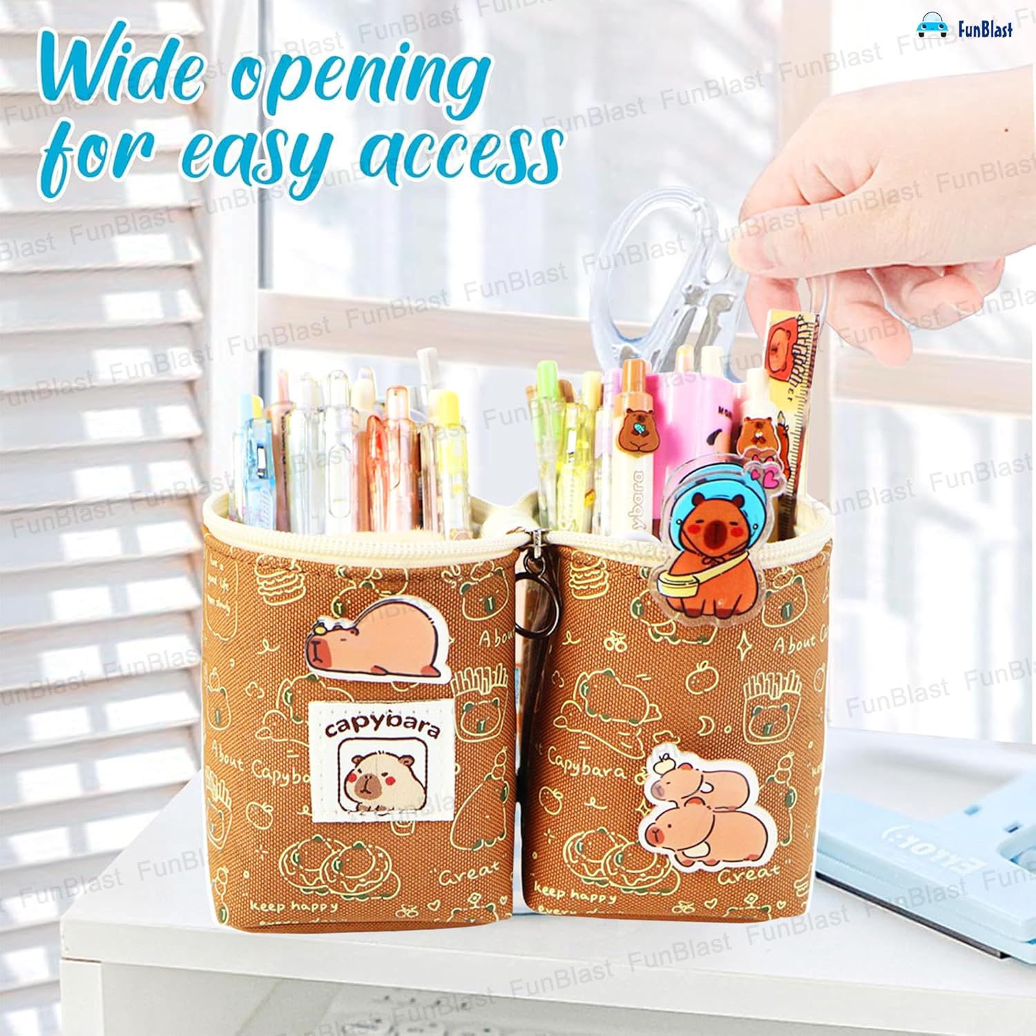 Korean Boba Pop Up Stationery Organizer Pouch for Kids (Brown)