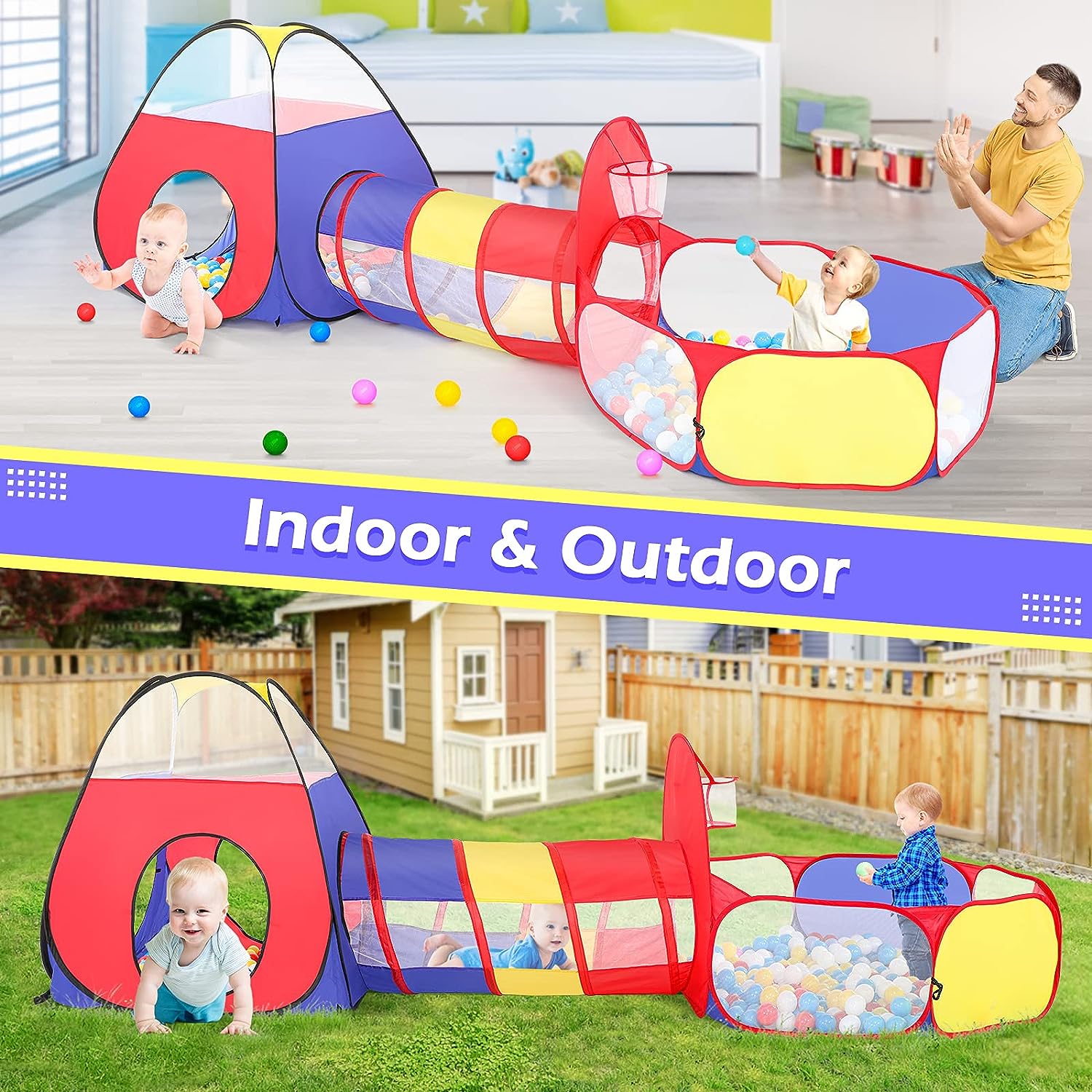 Ball Pool for Kids - Tunnel Tent House for Kids - Tunnel for Kids, Kids Play Tent House, Tunnel Ball Pool for Kids, Ball Pit with Balls for Kids, Ball Pool Tent Theme - 25 Balls