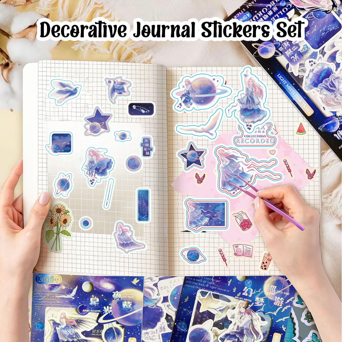 Kawaii Stickers Set – 16 Sheet (100+ Pcs) DIY 3D Stickers for Girls, Aesthetic Sticker, Stickers for Journaling (GalaxyCollections-4X4=16Sheet)