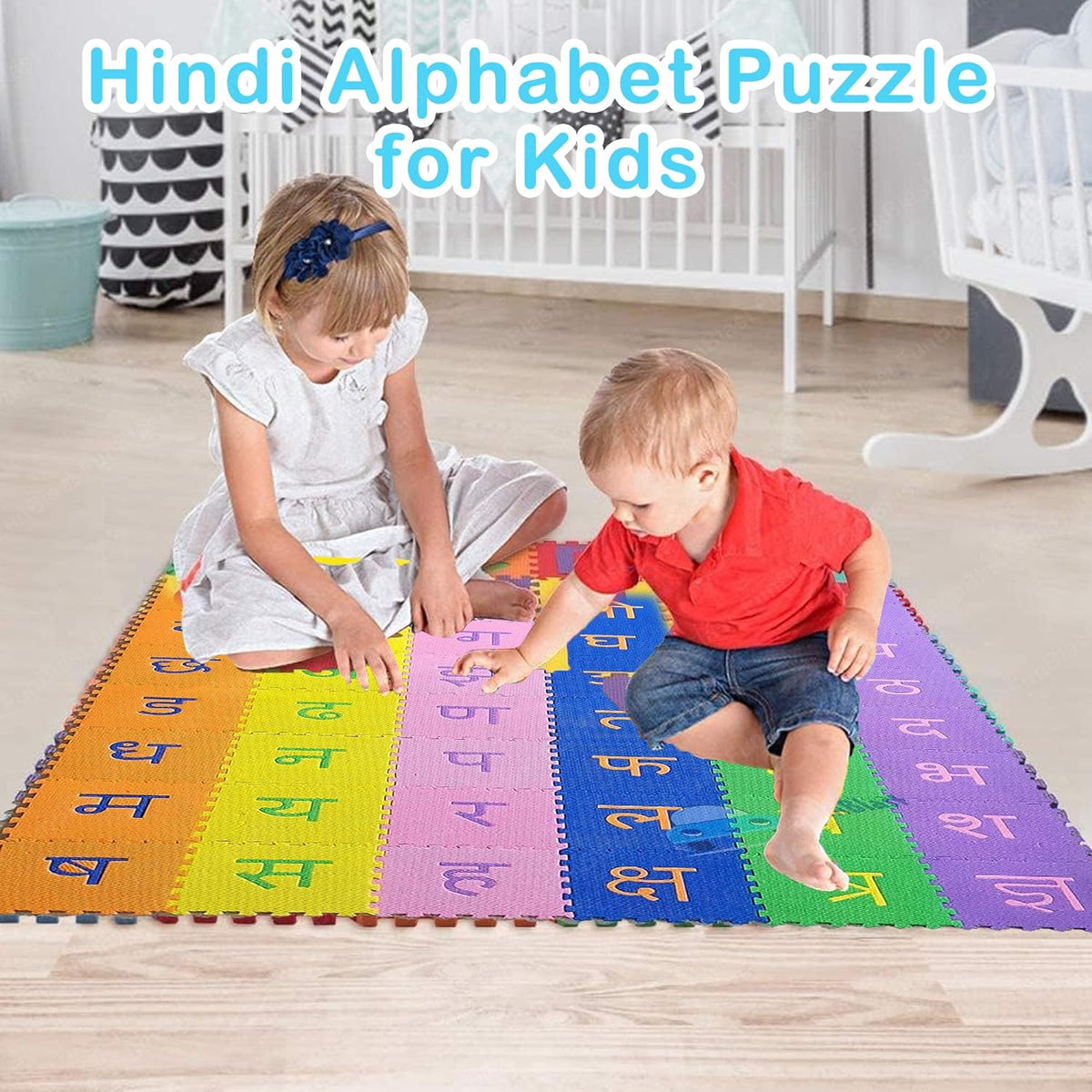 48 Pieces Hindi Varnmala Mini Puzzle Foam Mat for Kids, Interlocking Hindi Alphabet Puzzle for Kids