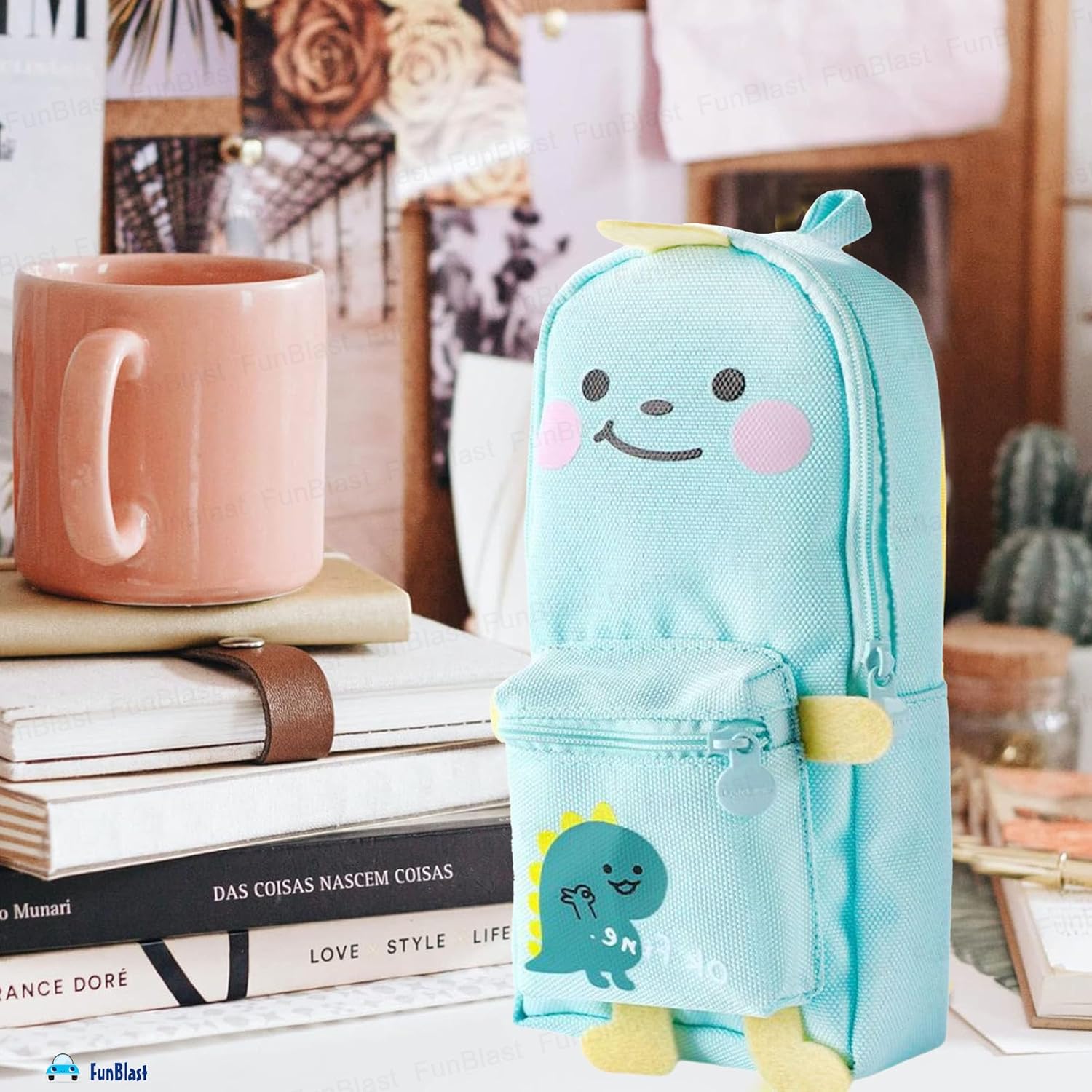 Hangable Canvas Pencil Pouch for Kids (Seagreen-Dino)