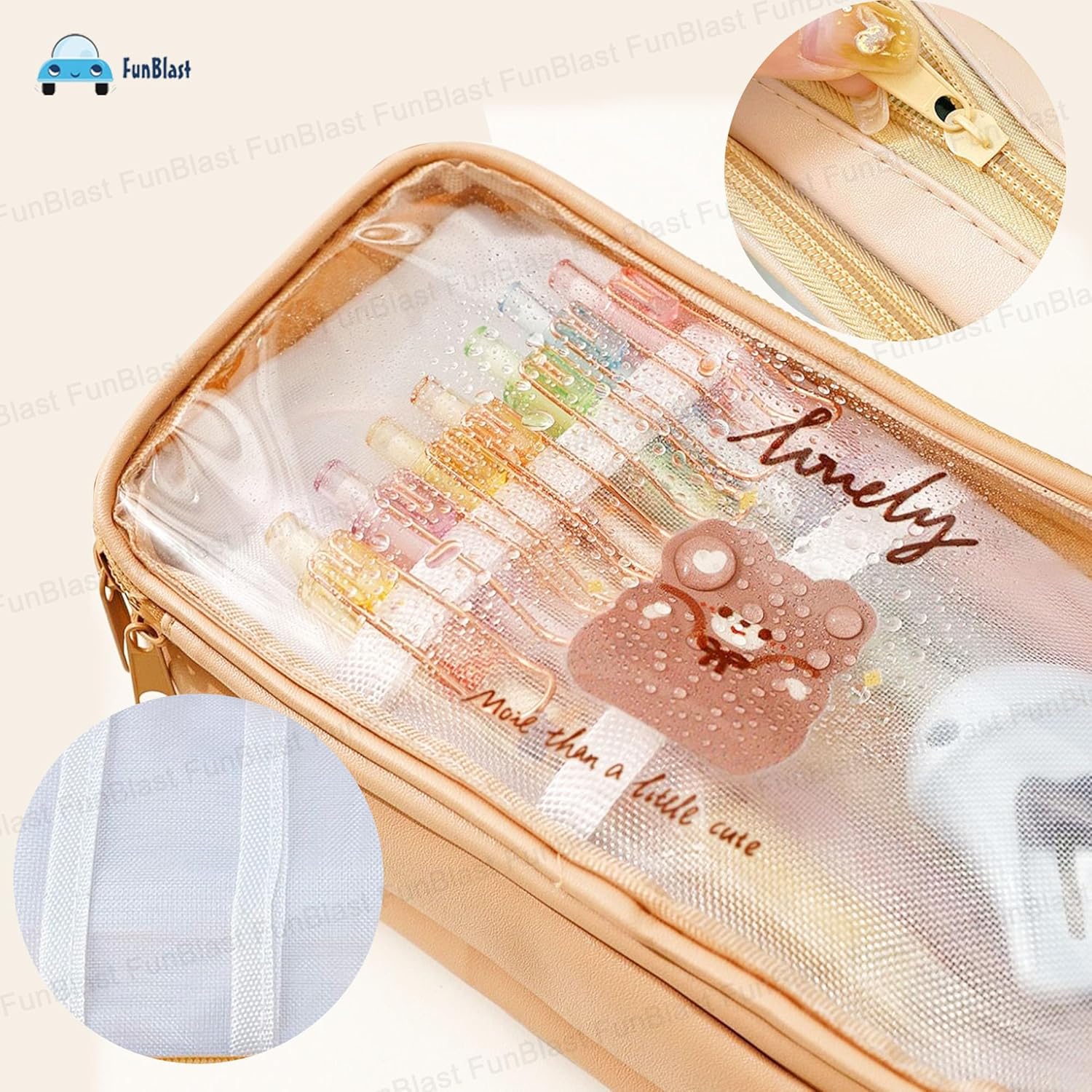Portable Pencil Pouch with Zipper Closure for Kids (Beige)