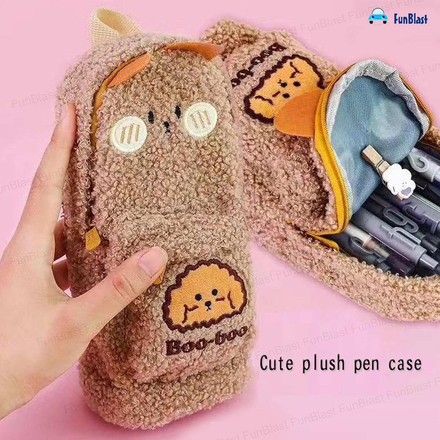 Soft Plush Zipper Pouch for Girls (LightBrown)