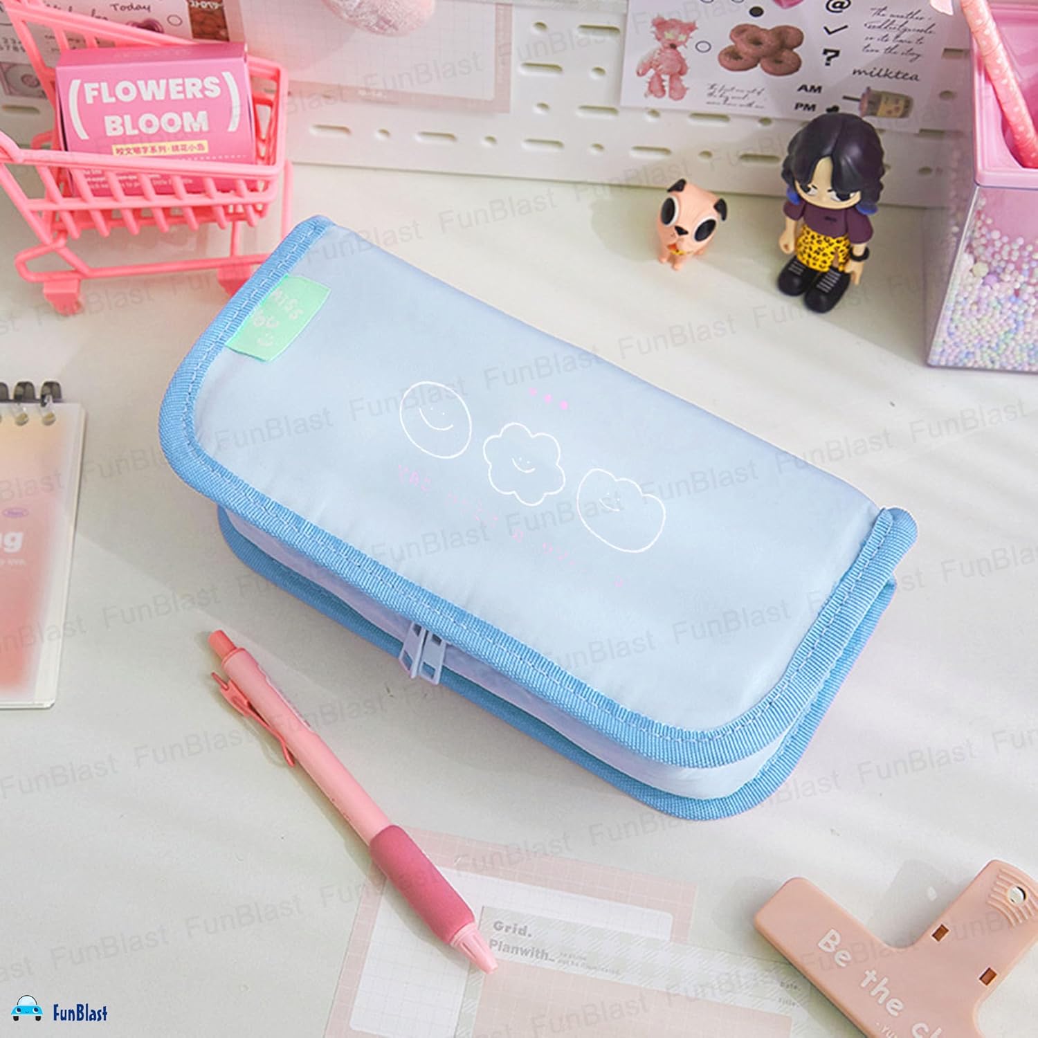 Multipurpose Zipper Stationary Organizer Pouch for Kids (Blue)