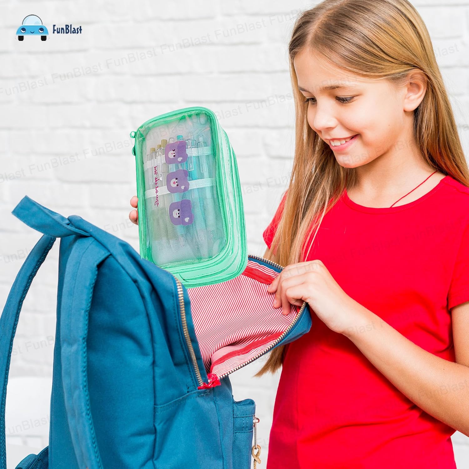 Portable Pencil Pouch with Zipper Closure for Kids (Green)