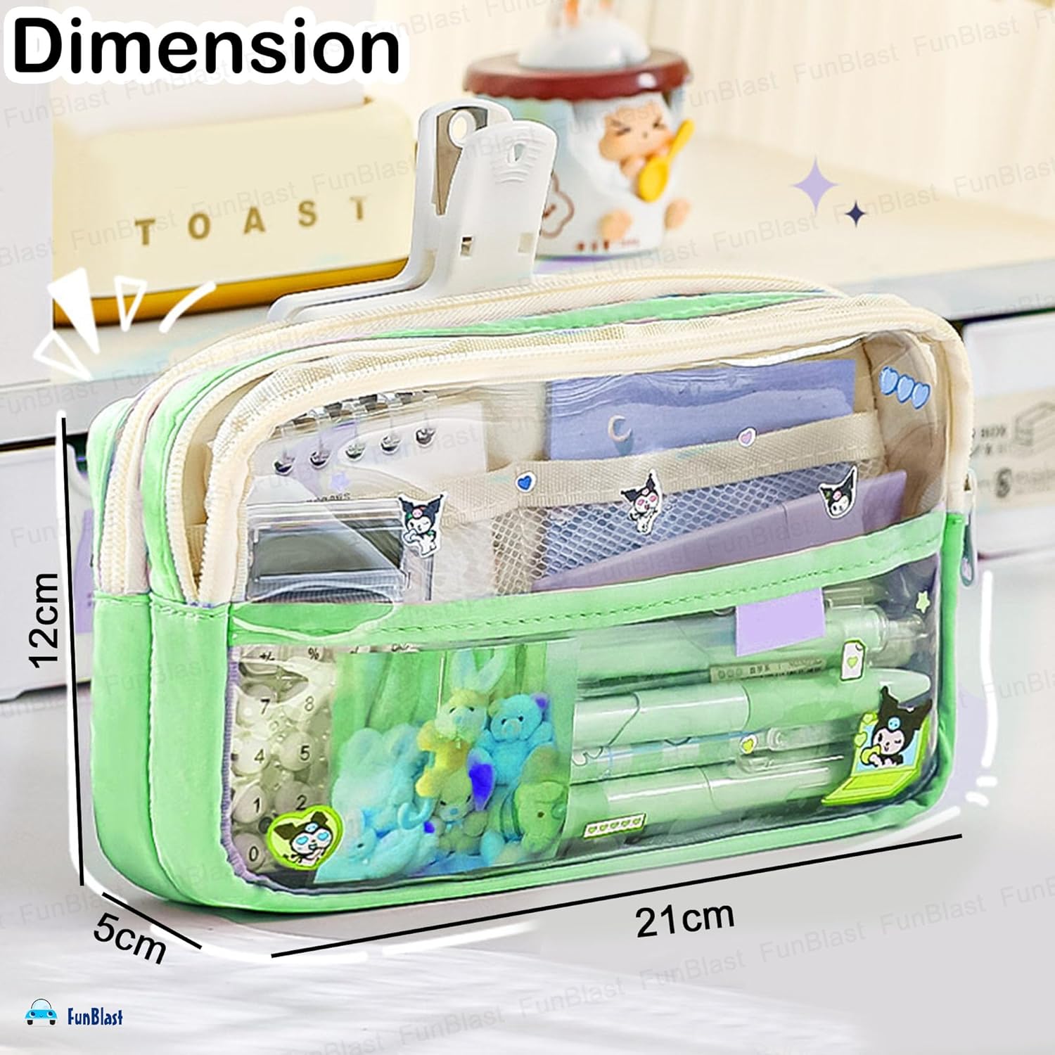 Multiple Compartment Pencil Pouch for Kids (Green)