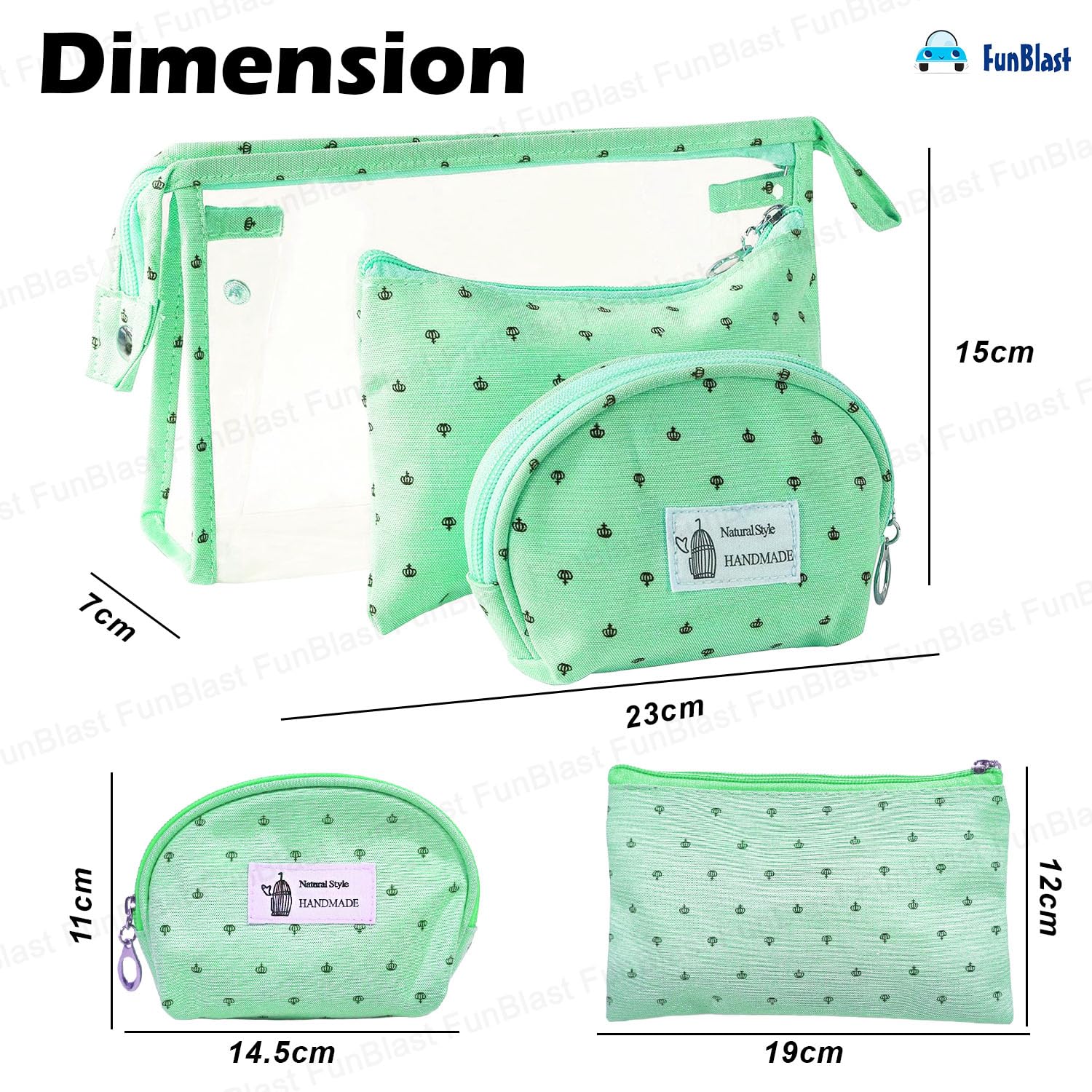 3 Pcs Cosmetic Makeup Pouch with Zipper Lock for Women (Green)