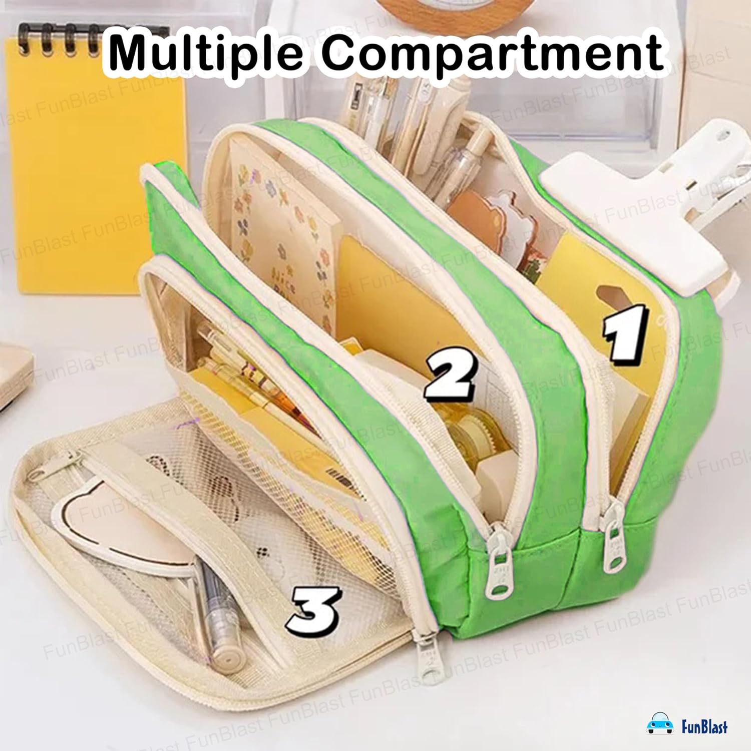 Multiple Compartment Portable Stationary Organizer Bag for Kids (Sea Green)