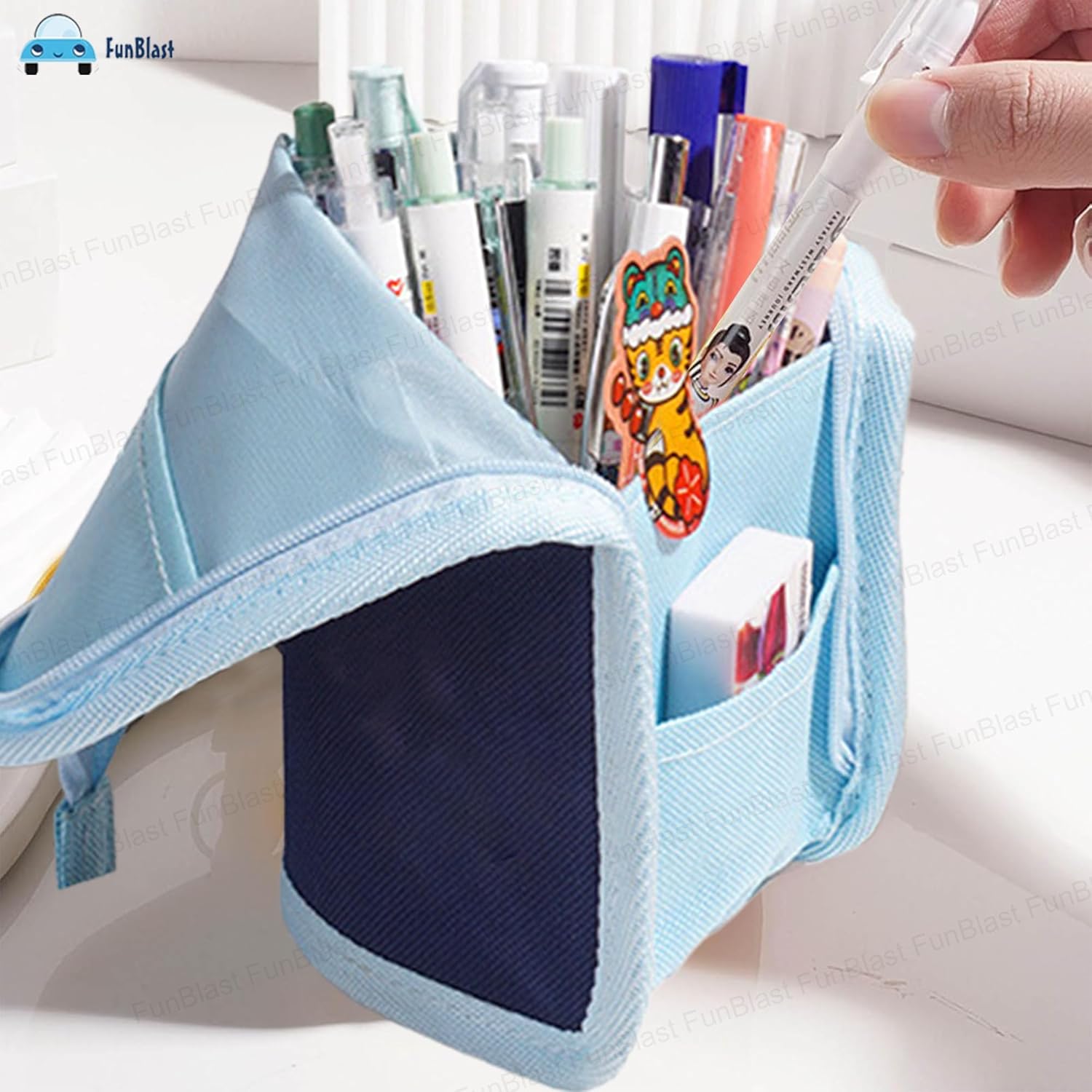 Korean Boba Pop Up Stationery Organizer Pencil Pouch for Kids (Blue)