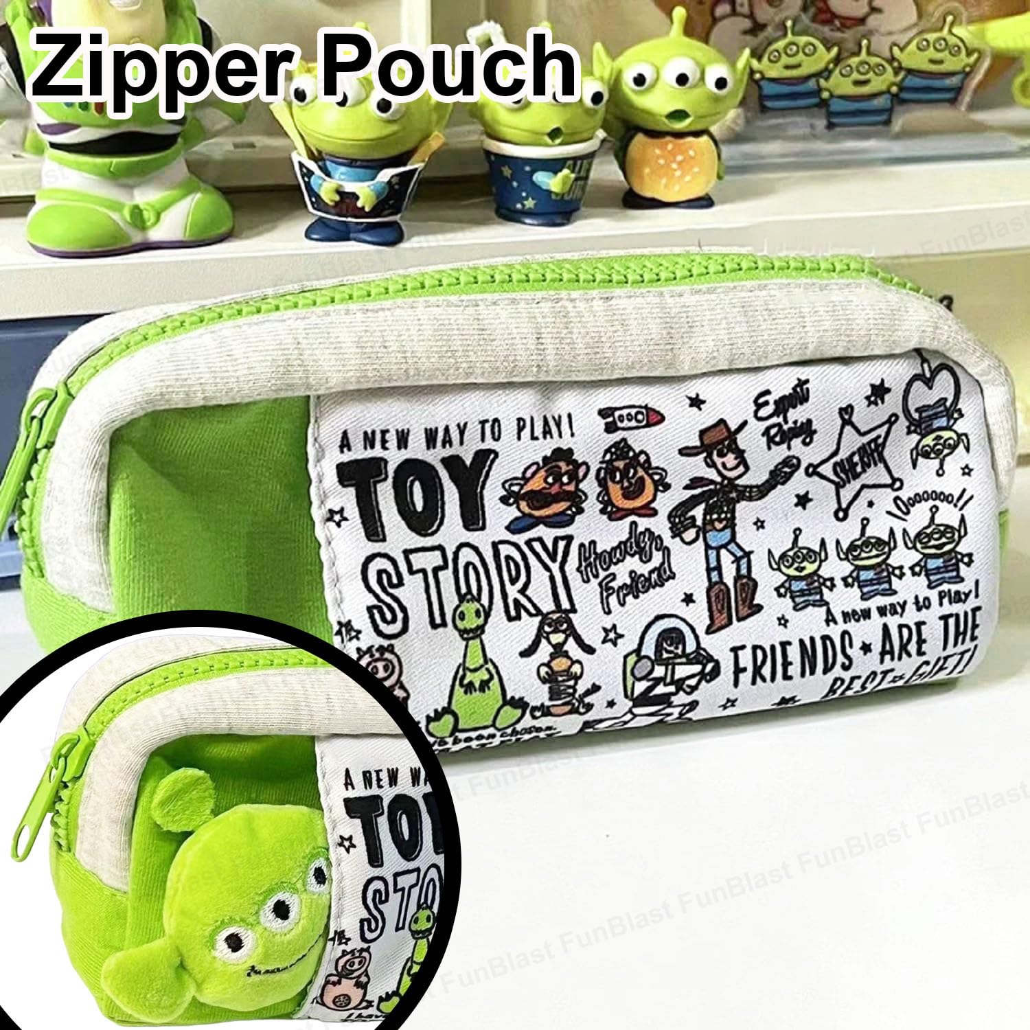 Cartoon Design Multipurpose Zipper Pouch for Kids (Green)