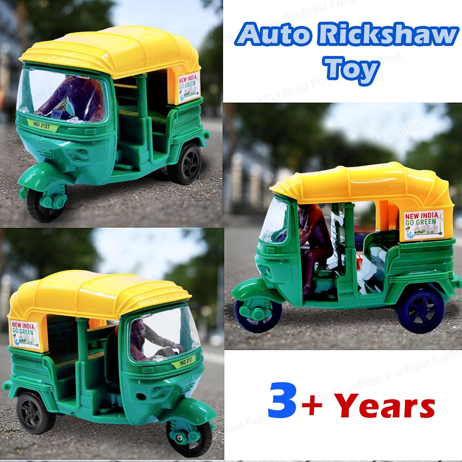 Small Toy Rickshaw Auto Rickshaw Toys, Bump & Go Auto Rickshaw Toy for Kids, Friction Pow ...