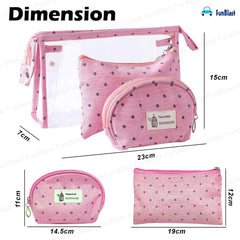 3 Pcs Cosmetic Makeup Pouch with Zipper Lock for Women (Pink)