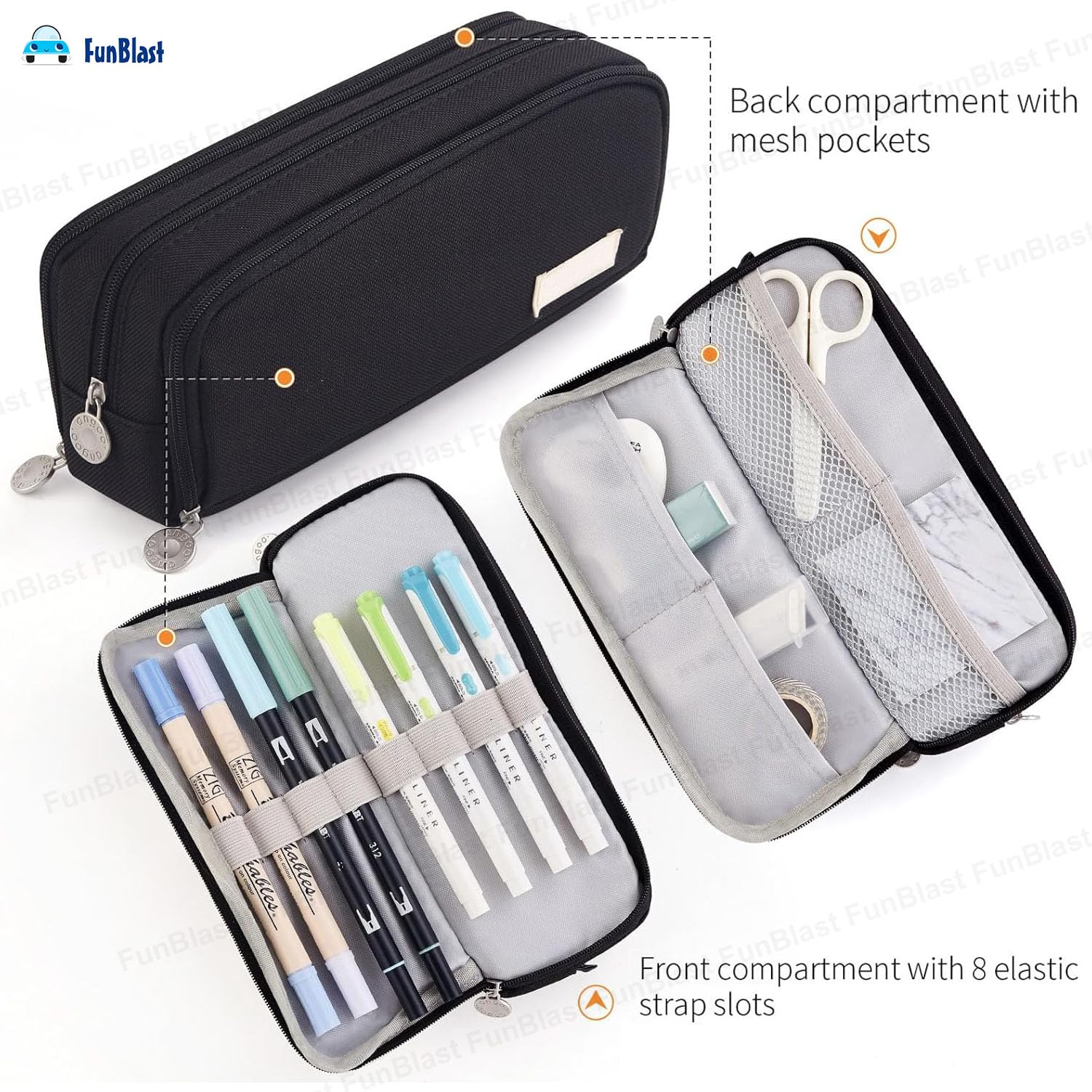 Multi-Compartment Stationery Organizer Pouch for Kids (Black)