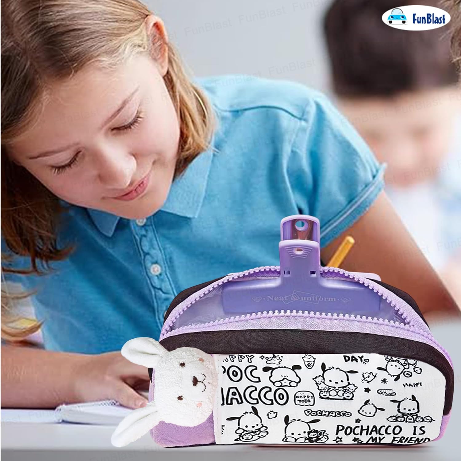 Cartoon Design Multipurpose Zipper Pouch for Kids (Purple)