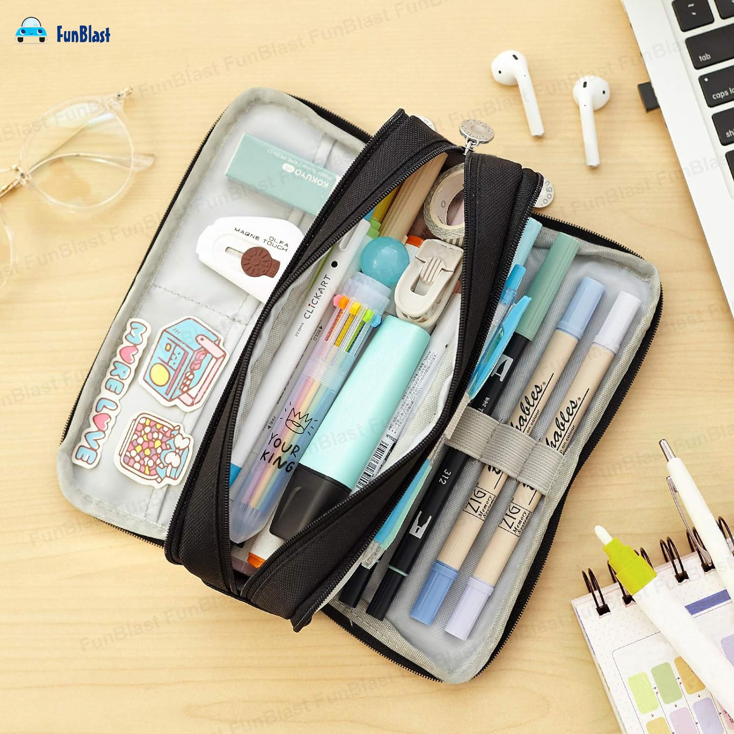 Multi-Compartment Stationery Organizer Pouch for Kids (Black)