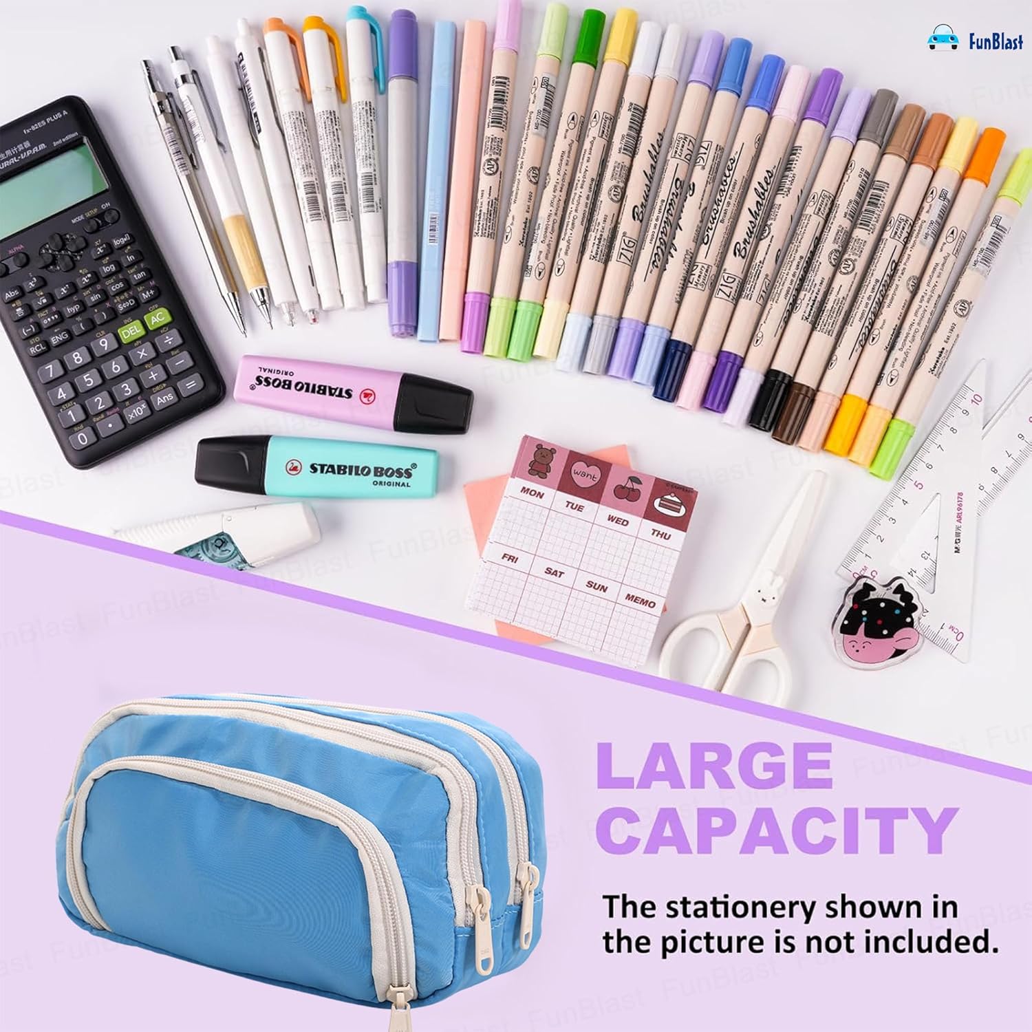 Multiple Compartment Portable Stationary Organizer Bag for Kids (Blue)