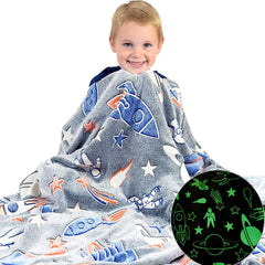 Glow in The Dark Blanket for Kids – Cartoon Print Blankets for Kids, Light Weight Soft Cozy All Weather Blankets for 1-10 Years Old Toddlers Baby Boys & Girls